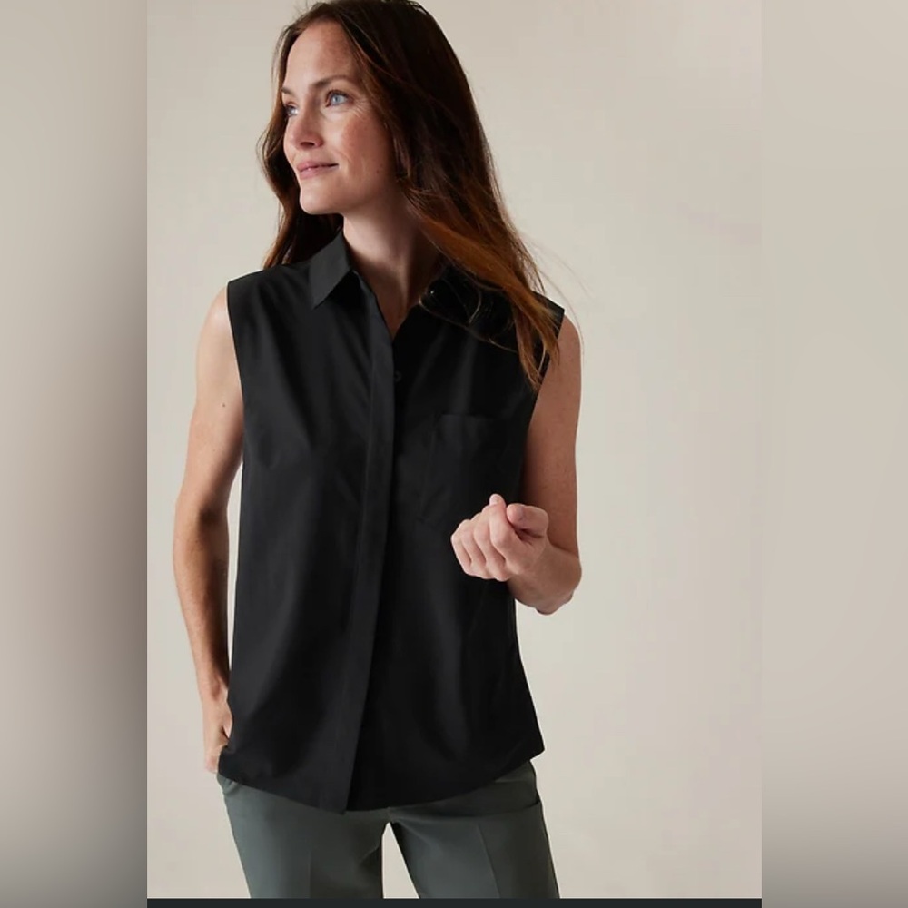 Athleta Black Everlasting Sleeveless Button Down Shirt
